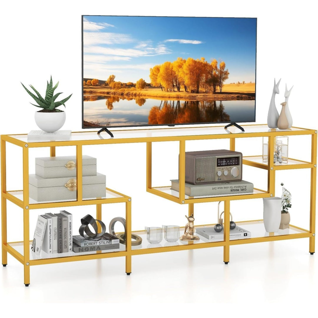 Gris clair meuble TV avec plateau en verre trempe style classique