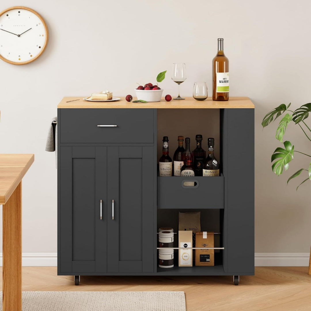 Buffet gris, LED, espace organise
