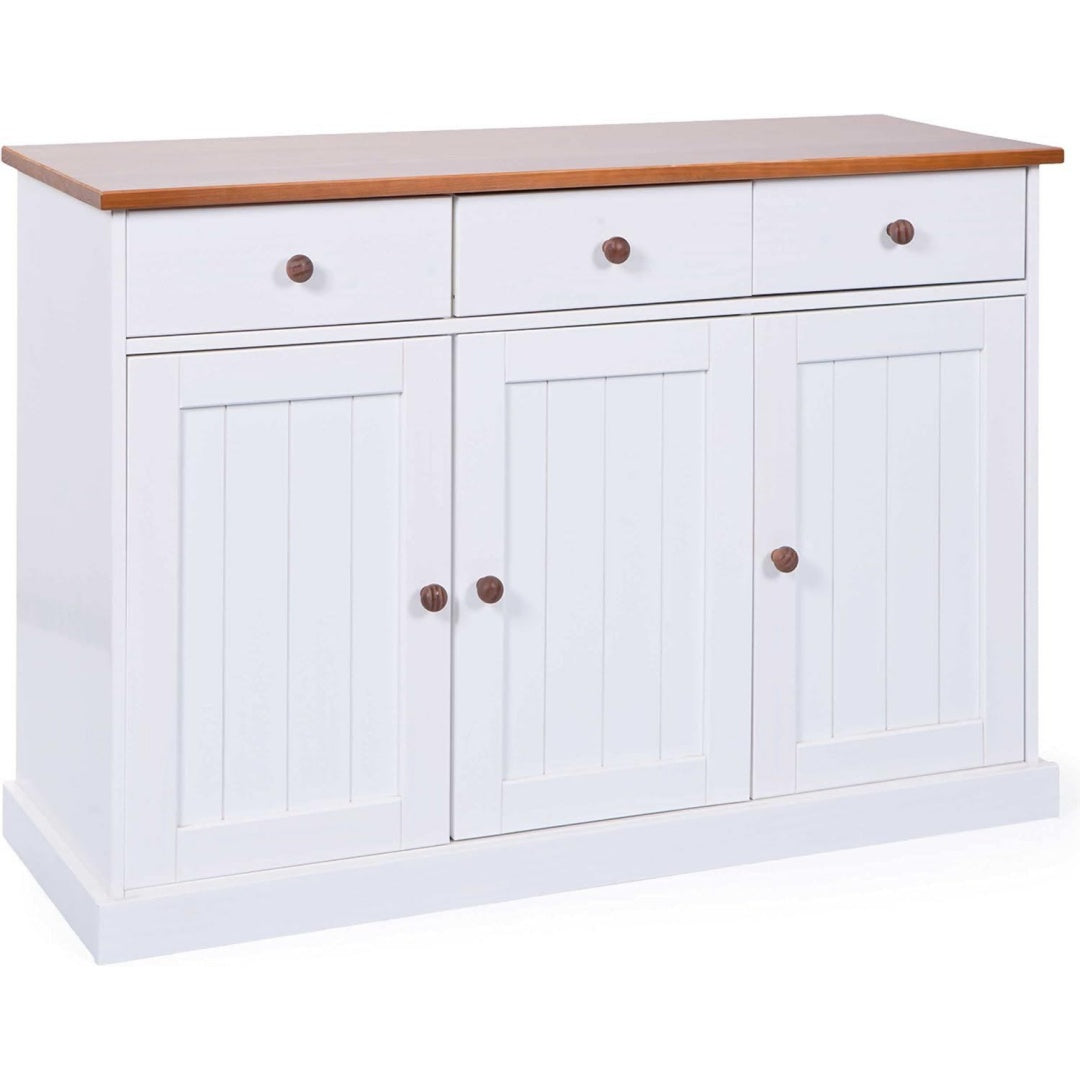 Commode 3 tiroirs et 3 portes a portes coulissantes gris clair