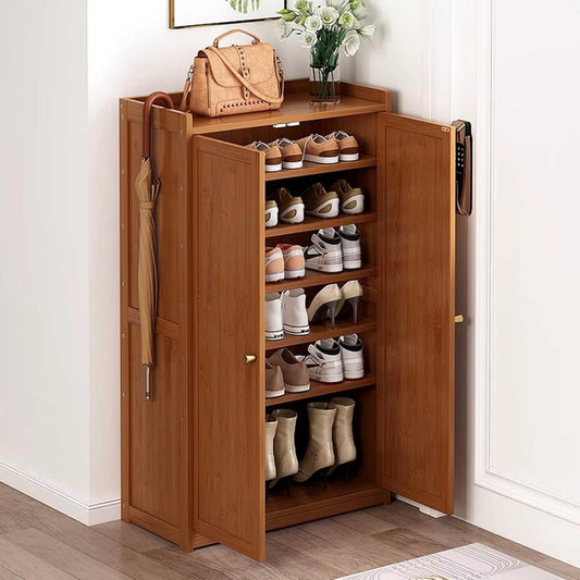 Spacieuse armoire a chaussures en MDF et rotin