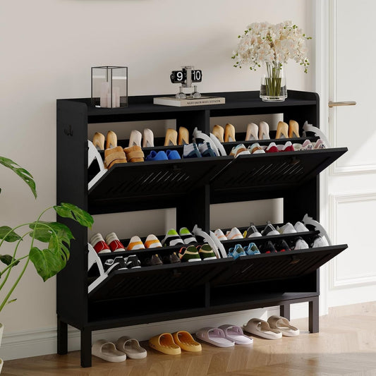 Range-chaussures gris en bois, plateau relevable 115.0 x 41.0 x 21.0 cm