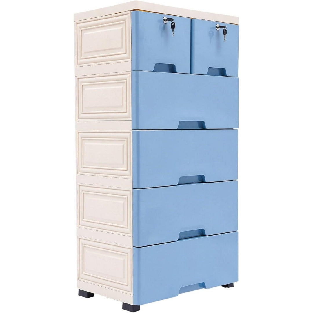 Table de nuit Bleue solide et durable 6 tiroirs