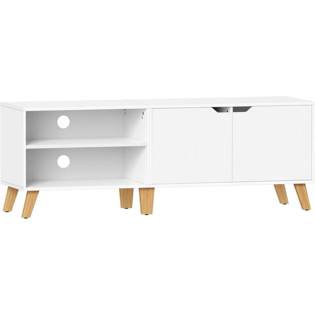 Console TV gris clair materiau durable 140 cm, rangement design moderne