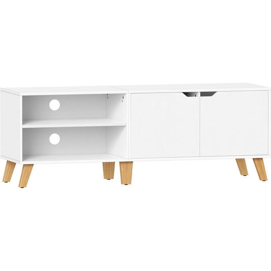 Console TV gris clair materiau durable 140 cm, rangement design moderne