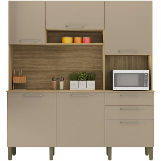 Buffet marron fonctionnel compartiments ouverts 6 portes, 2 tiroirs et 3 etageres