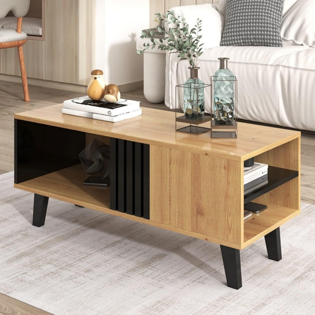Table basse gris clair 3 etageres design moderne en bois ingenierie