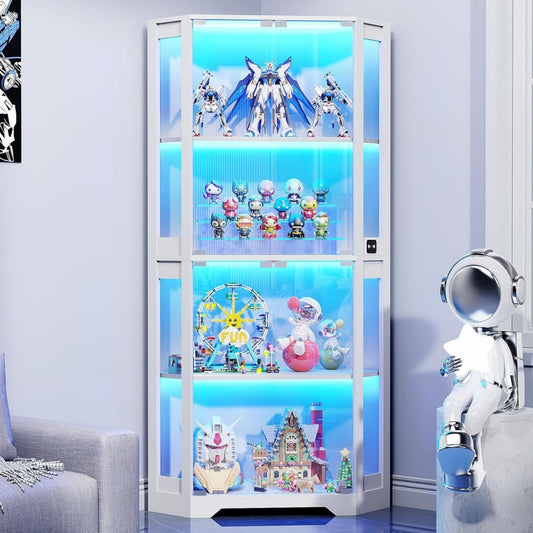 Vitrine en verre, gris clair, LED (85 x 36 x 165 cm)