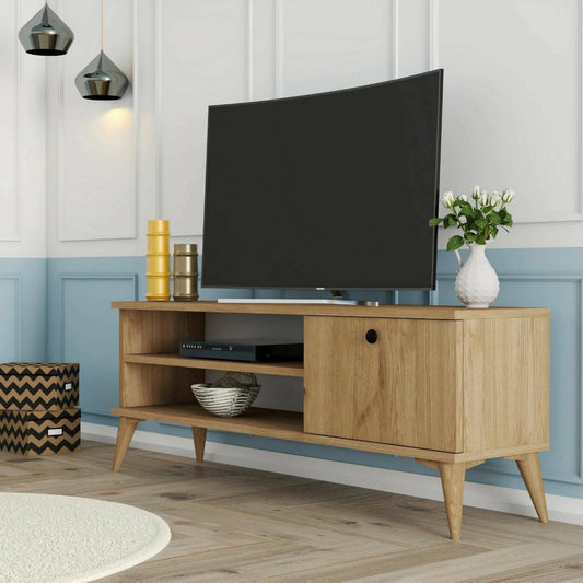 Pour tout ranger, meuble de television gris en bois etageres reglables