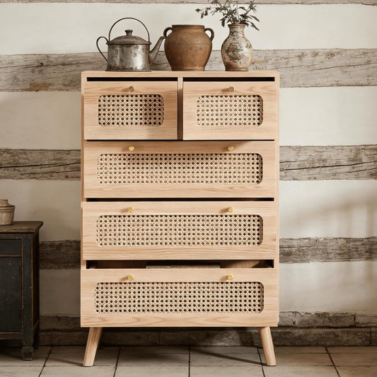 Commode en rotin, beige, contemporain (100 x 34 x 73 cm)