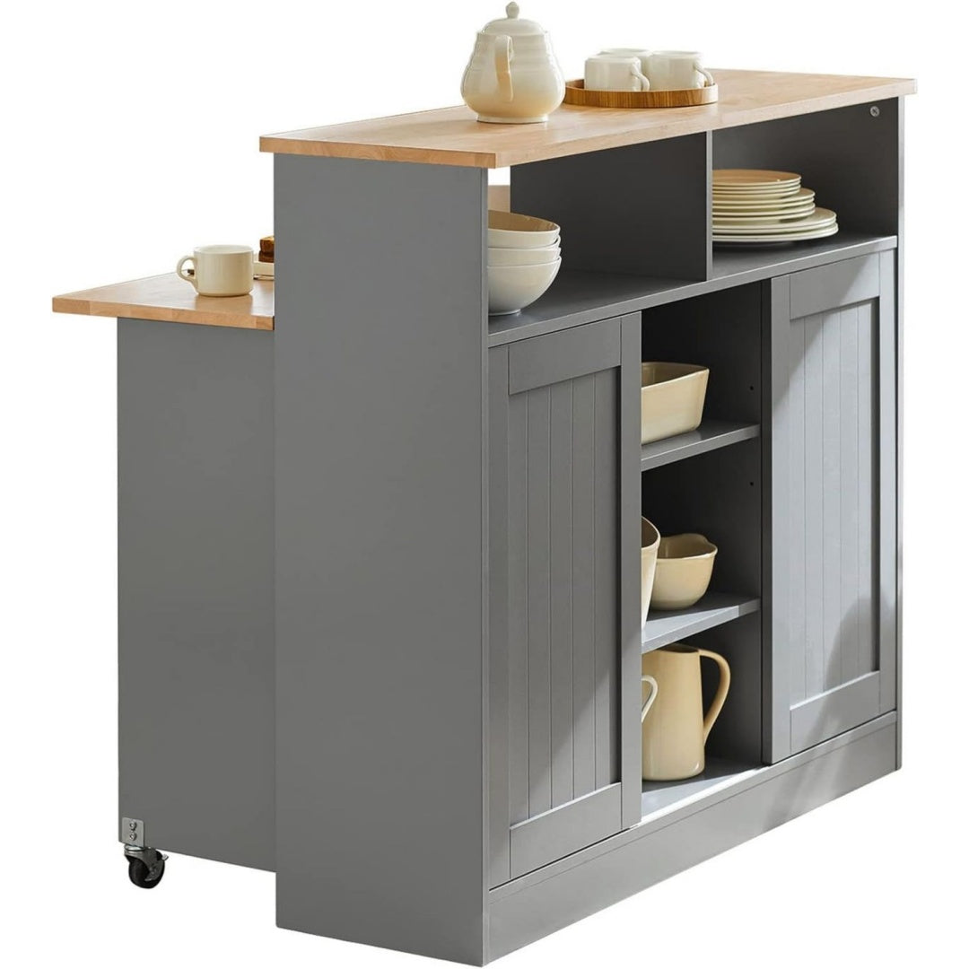 Buffet gris fonce, structure robuste, deux portes, six etageres