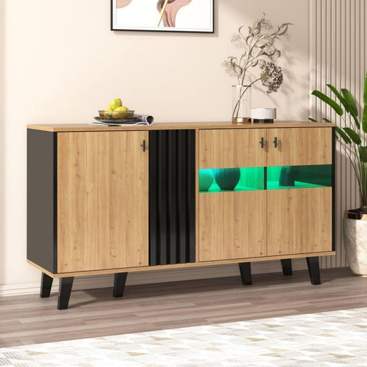 Enfilade creme 2 etageres de rangement, bois ingenierie finition rustique