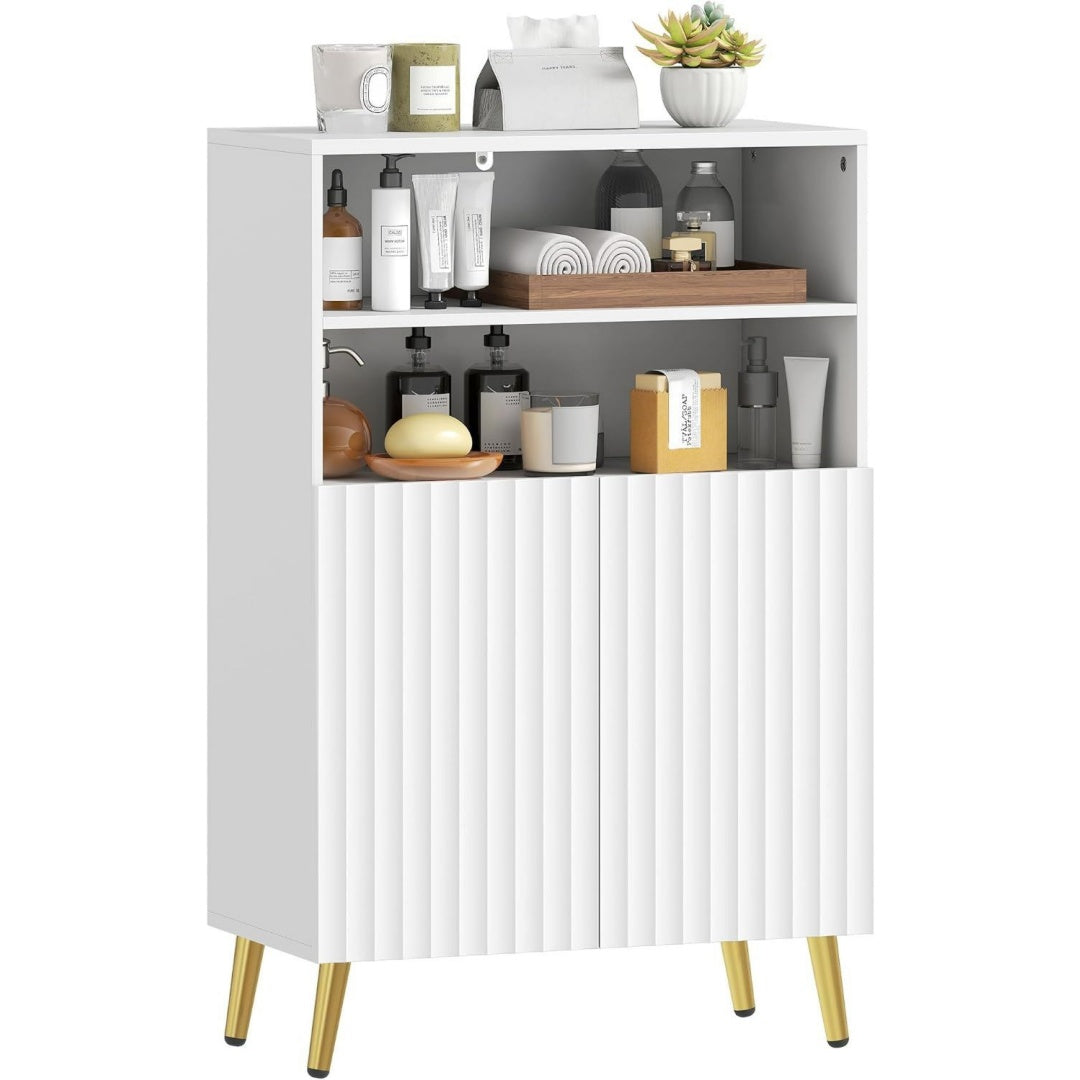 Meuble sur pied design contemporain, teinte gris clair finition bambou
