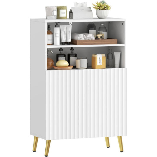Meuble sur pied design contemporain, teinte gris clair finition bambou