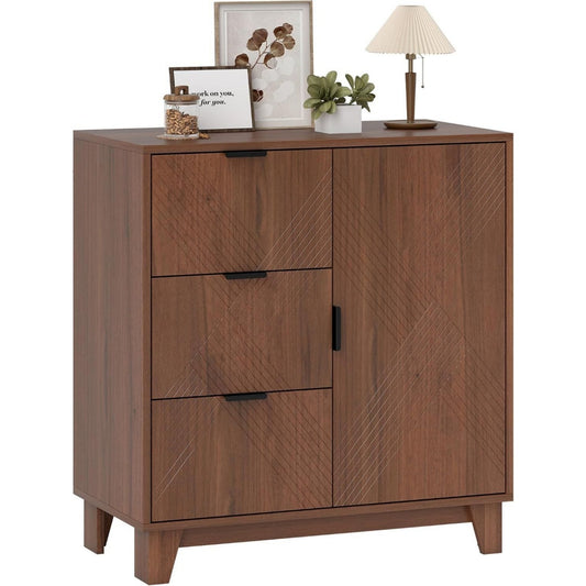 Bahut salon marron bois ingenierie 75 cm, rangement esprit vintage