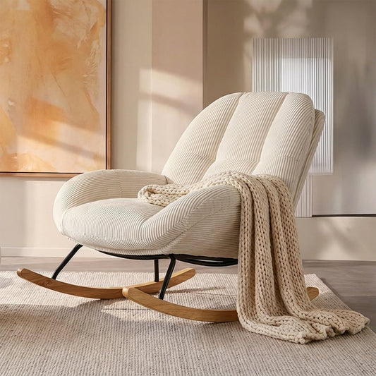 Rocking chair marron bois massif 111 cm, rangement style scandinave