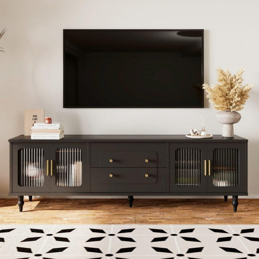 Meuble TV en bois massif gris fonce