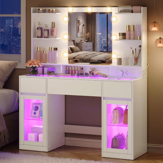 Coiffeuse 107 x 40 x 144 cm en MDF et verre solide