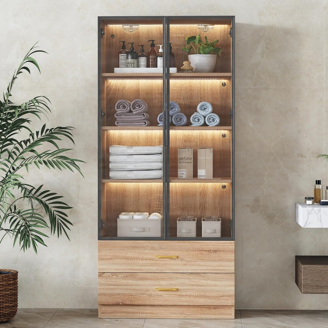 Meuble de rangement armoire a miroir gris en verre, deux portes