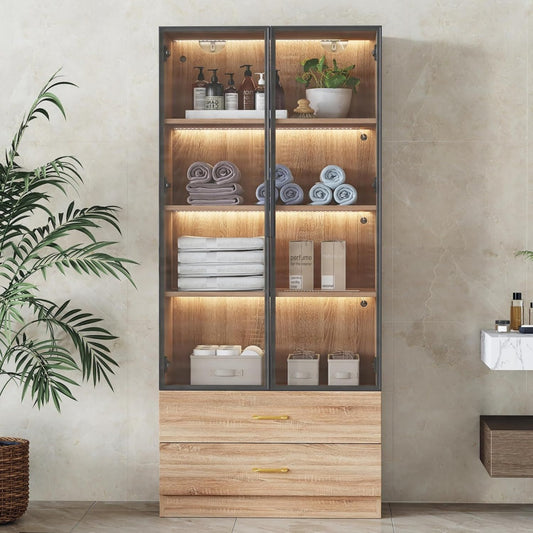 Meuble de rangement armoire a miroir gris en verre, deux portes