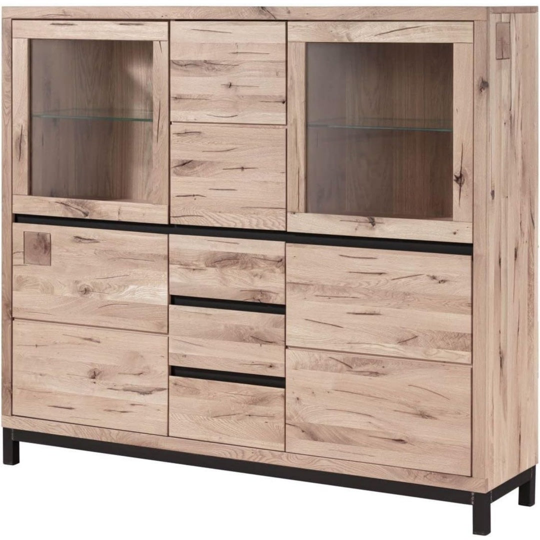 Buffet beige moderne 3 tiroirs et 2 etageres 166 x 40 x 148 cm