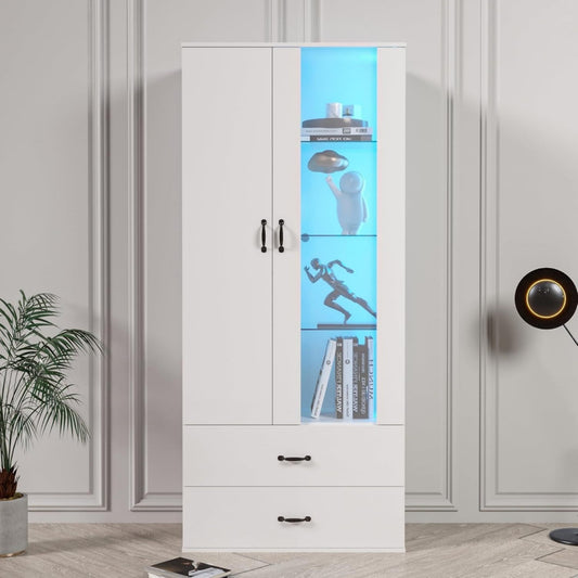 Vitrine gris, deux tiroirs, deux portes, assemblage facile