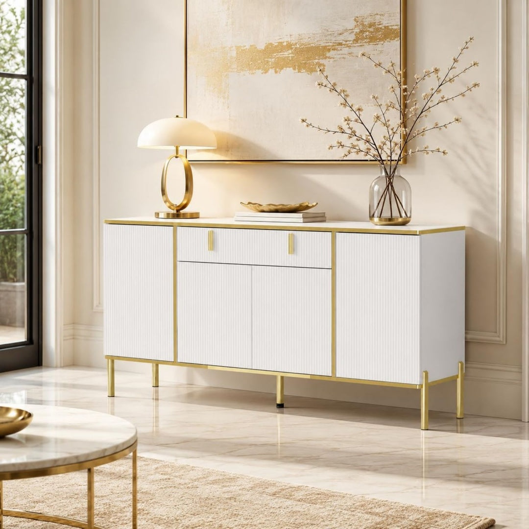 Buffet gris clair tendance 4 portes et 1 tiroir