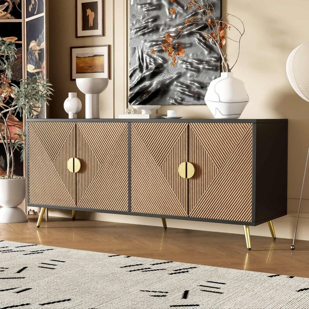 Pratique buffet marron en acier avec 4 portes